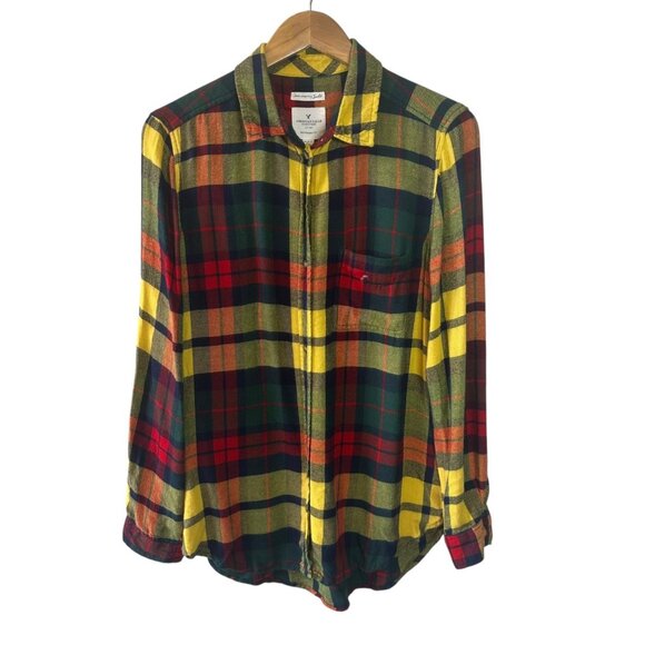 NEW American Eagle Soft Viscose Plaid Button-Down Shirt Boyfriend Fit Size M - Picture 2 of 6